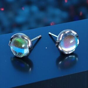 Minimalist Moonstone Crystal Stud Earrings 14K Gold Plated Stainless Steel